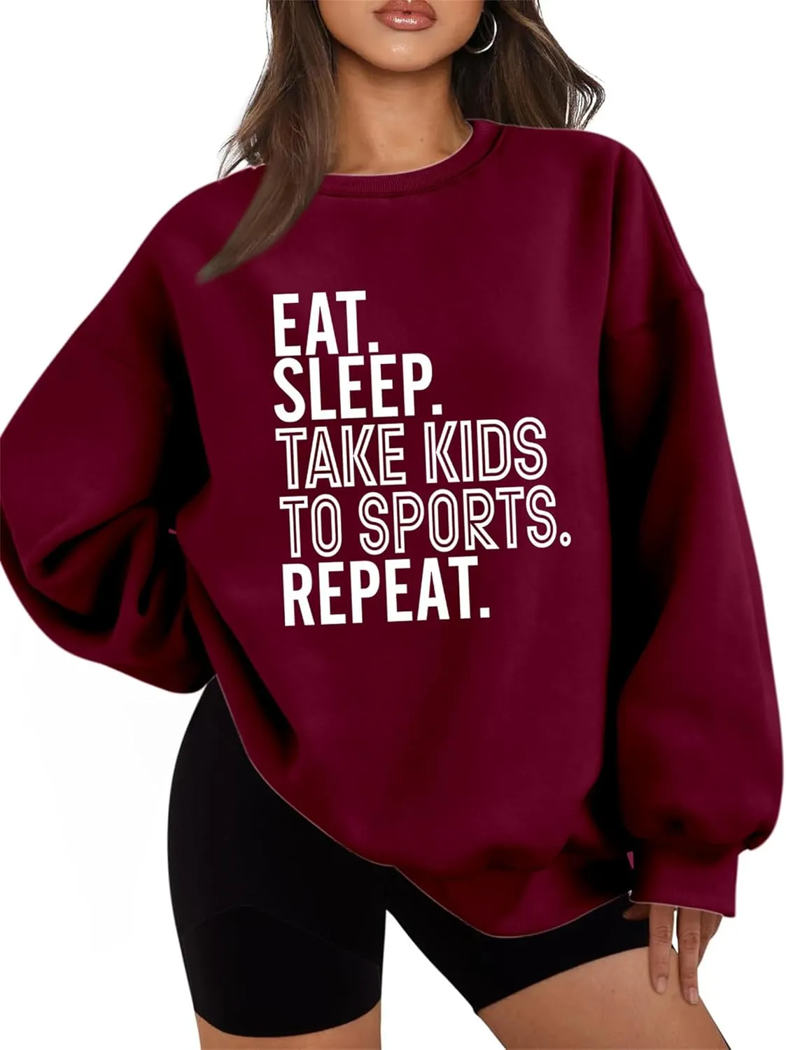 Fleece Pullover Eat Sleep Take Kids to Sports Repeat Sweatshirt Funny Saying Shirts Letter Graphic Sweater