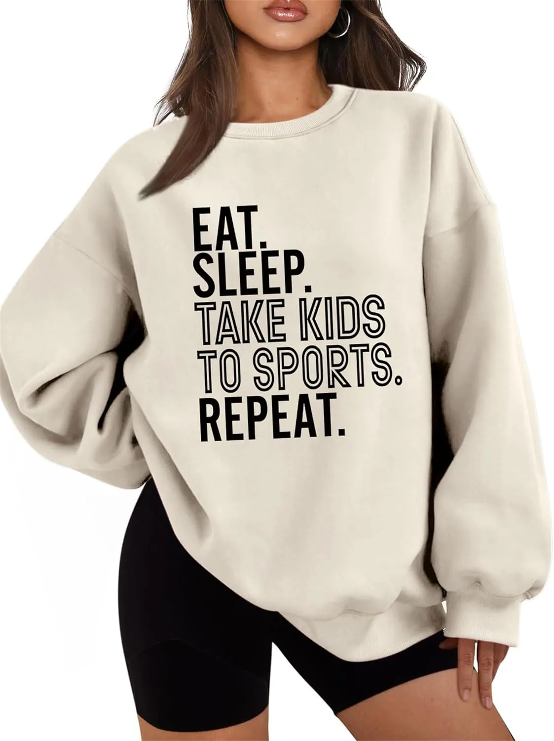 Fleece Pullover Eat Sleep Take Kids to Sports Repeat Sweatshirt Funny Saying Shirts Letter Graphic Sweater