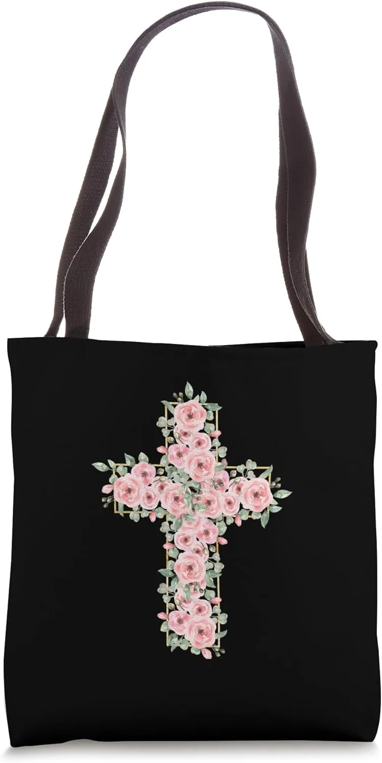 Floral Cross - Vintage Jesus Christ Christian Religious Tote Bag
