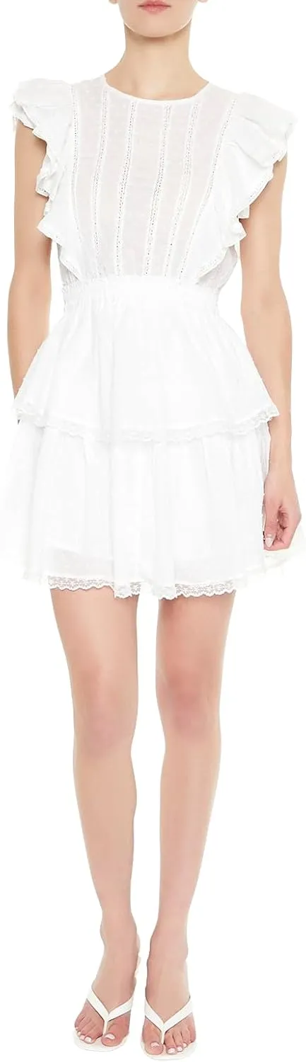 Forever 21 Women's Clip Dot Lace Ruffled Mini Dress