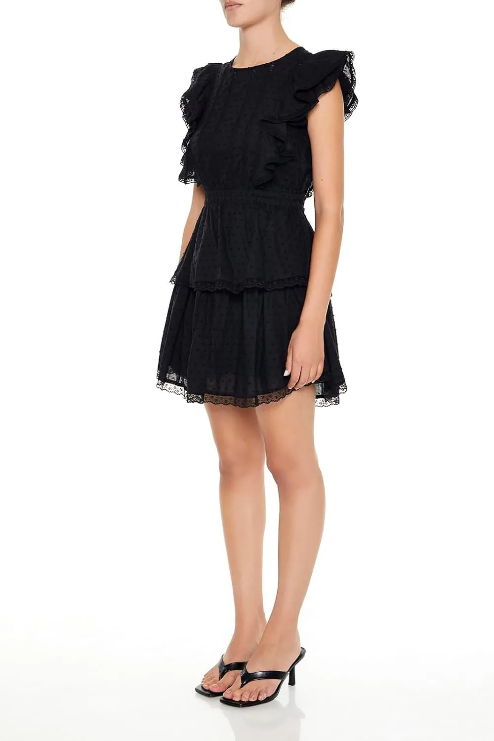 Forever 21 Women's Clip Dot Lace Ruffled Mini Dress