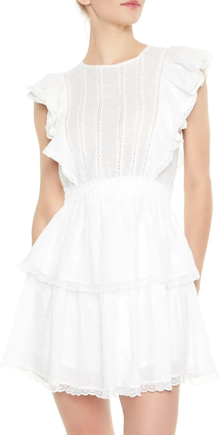 Forever 21 Women's Clip Dot Lace Ruffled Mini Dress