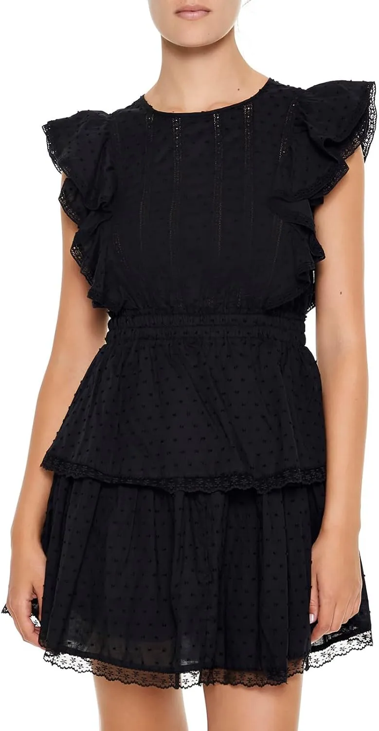 Forever 21 Women's Clip Dot Lace Ruffled Mini Dress