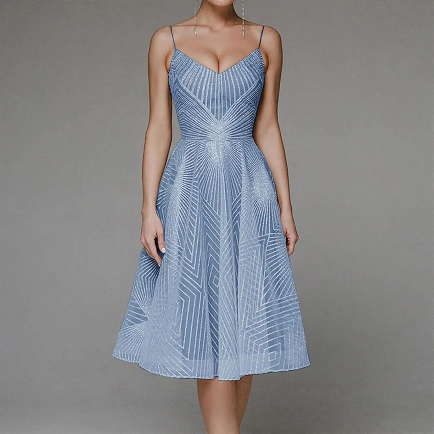 Formal Flowy Cocktail Dresses for Women Trendy Off The Shoulder Elegant Plus Size Sexy Sleeveless A Line Midi Dress