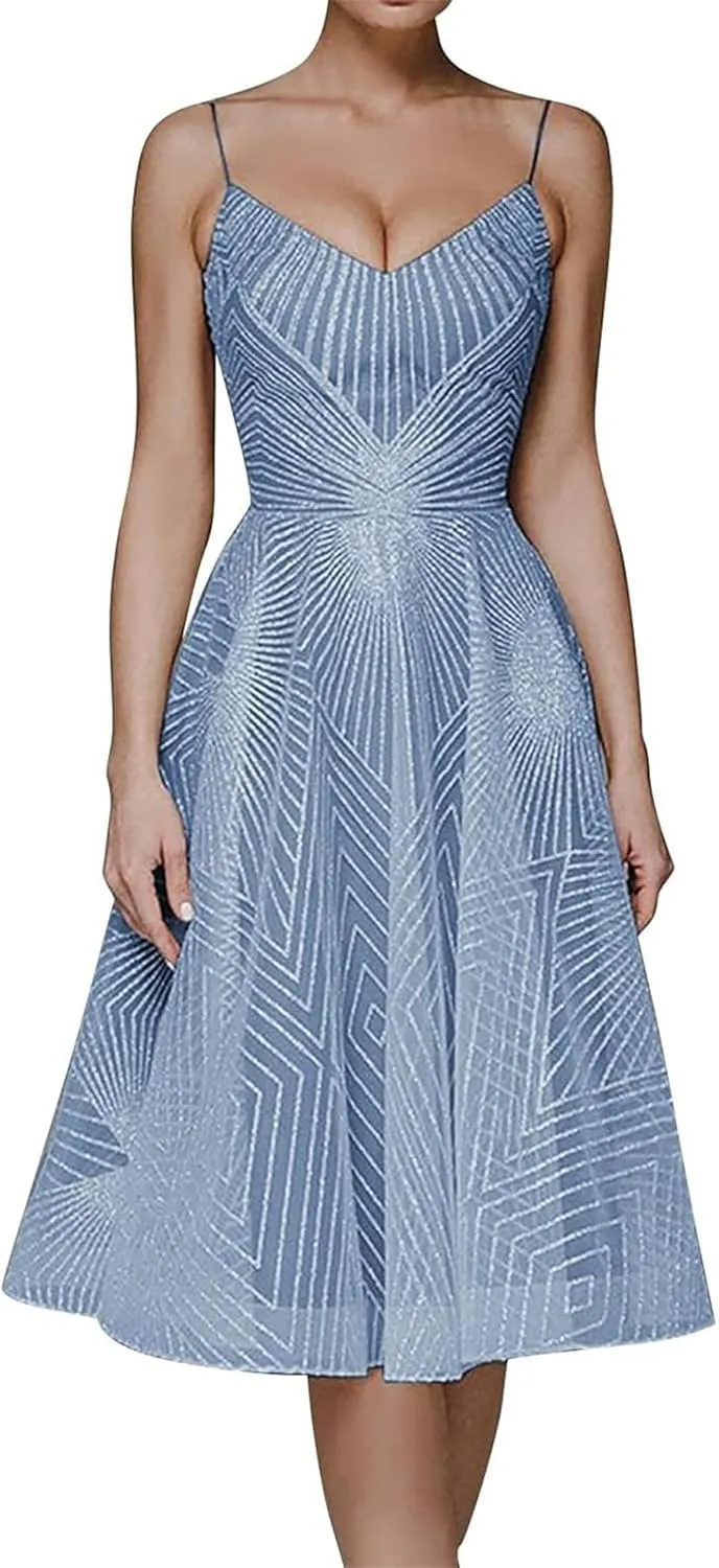 Formal Flowy Cocktail Dresses for Women Trendy Off The Shoulder Elegant Plus Size Sexy Sleeveless A Line Midi Dress
