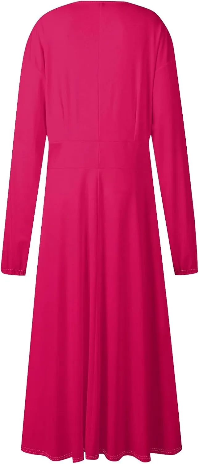 Formal Long Sleeve Midi Dress for Women Trendy Plus Size A Line Dress Casual Flowy Elegant Floral Smocked Dress