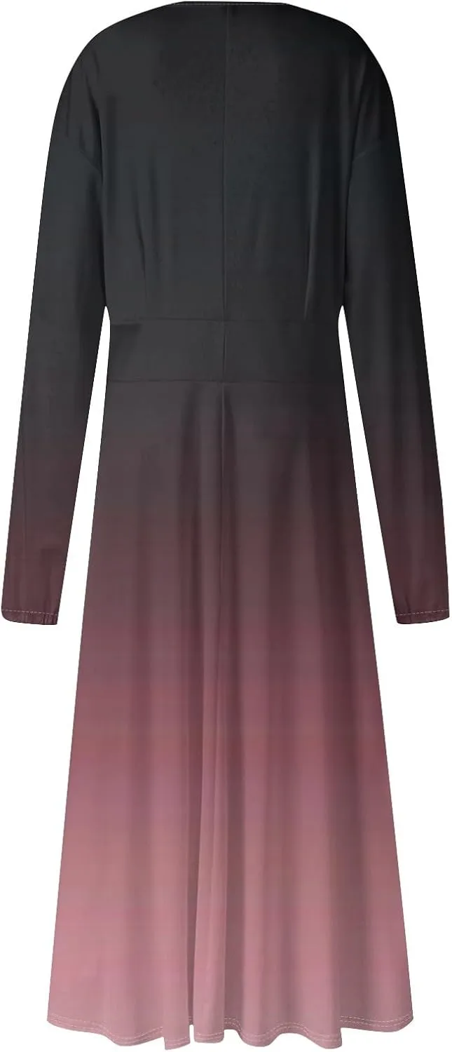Formal Long Sleeve Midi Dress for Women Trendy Plus Size A Line Dress Casual Flowy Elegant Floral Smocked Dress