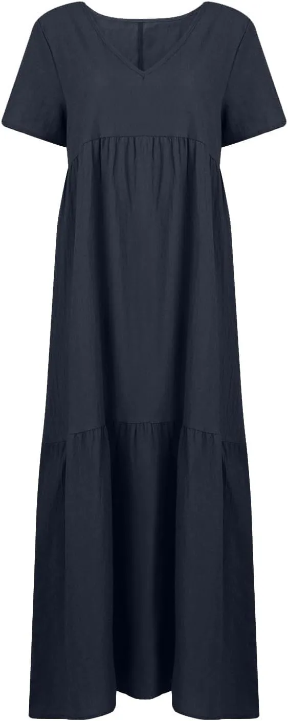 FQZWONG Womens Summer Dresses 2025 Plus Size Short Sleeve/Sleeveless V Neck Boho Maxi Dress Casual Beach Long Sundresses