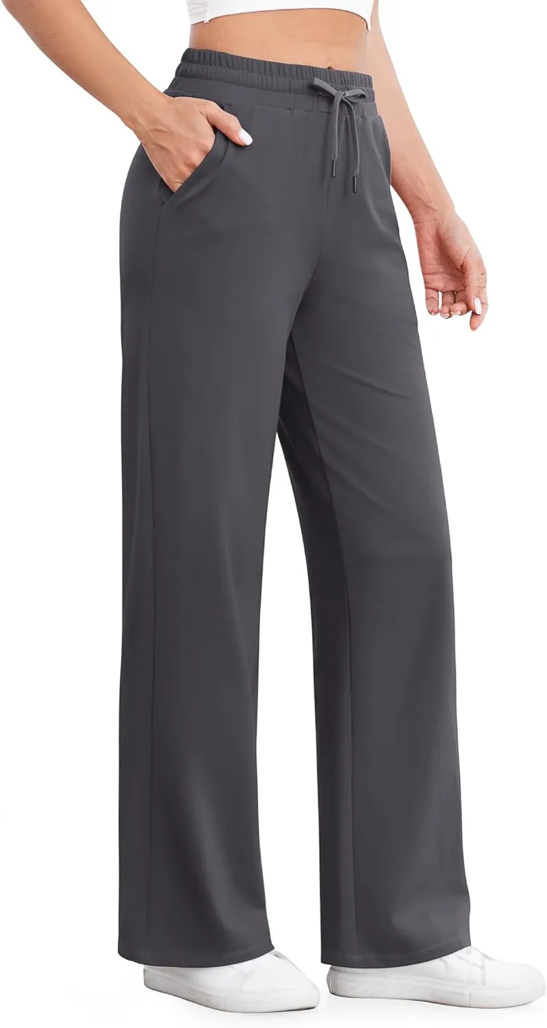 G4Free Wide Leg Yoga Pants with Pockets for Women Sweatpants Casual Drawstring Stretch Pants Petite/Regular/Tall