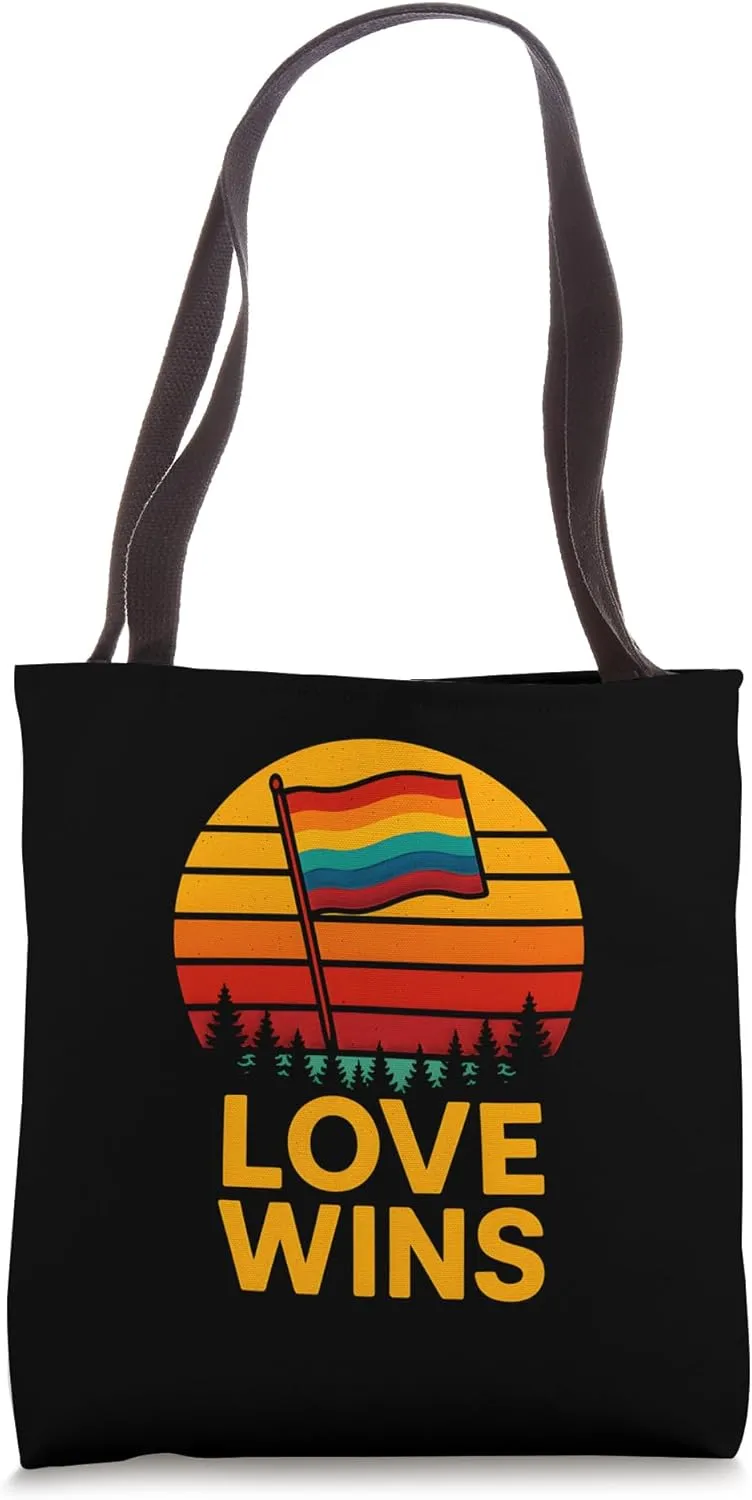 Gay Pride Month Love Wins Retro Rainbow LGBTQ  Tote Bag