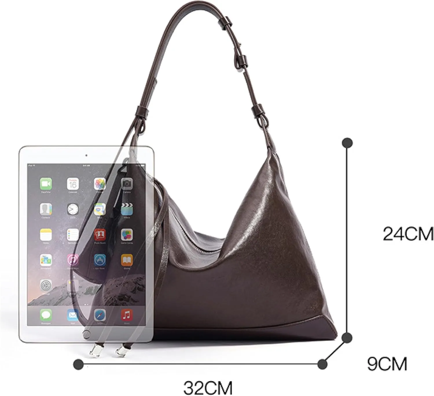 Genuine Leather Slouchy Hobo Bags for Women Purse with Mini Pouch Adjustable Shoulder Straps Work Travel