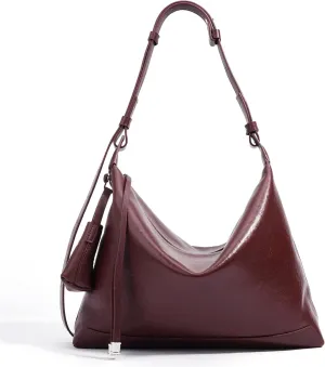 Genuine Leather Slouchy Hobo Bags for Women Purse with Mini Pouch Adjustable Shoulder Straps Work Travel