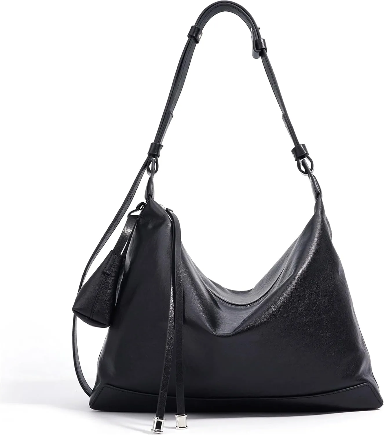 Genuine Leather Slouchy Hobo Bags for Women Purse with Mini Pouch Adjustable Shoulder Straps Work Travel