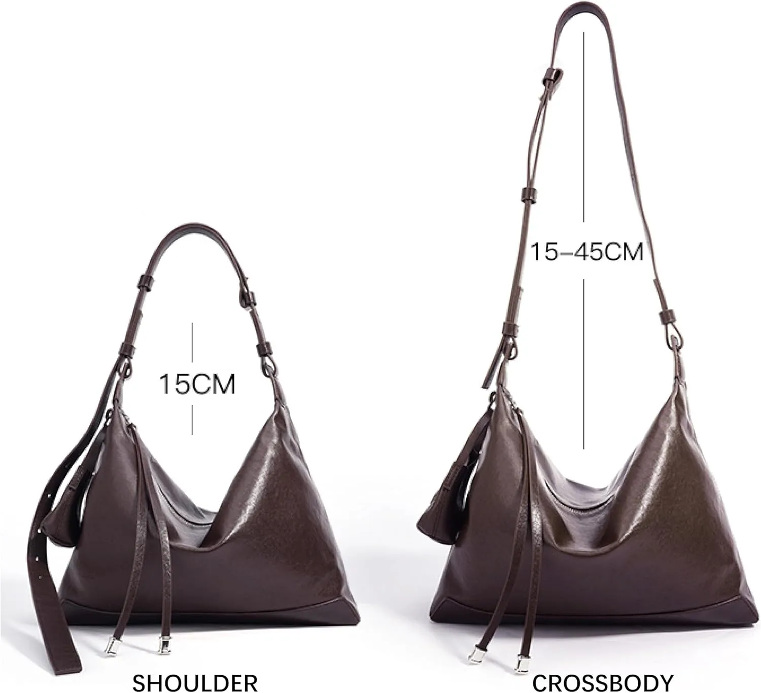 Genuine Leather Slouchy Hobo Bags for Women Purse with Mini Pouch Adjustable Shoulder Straps Work Travel
