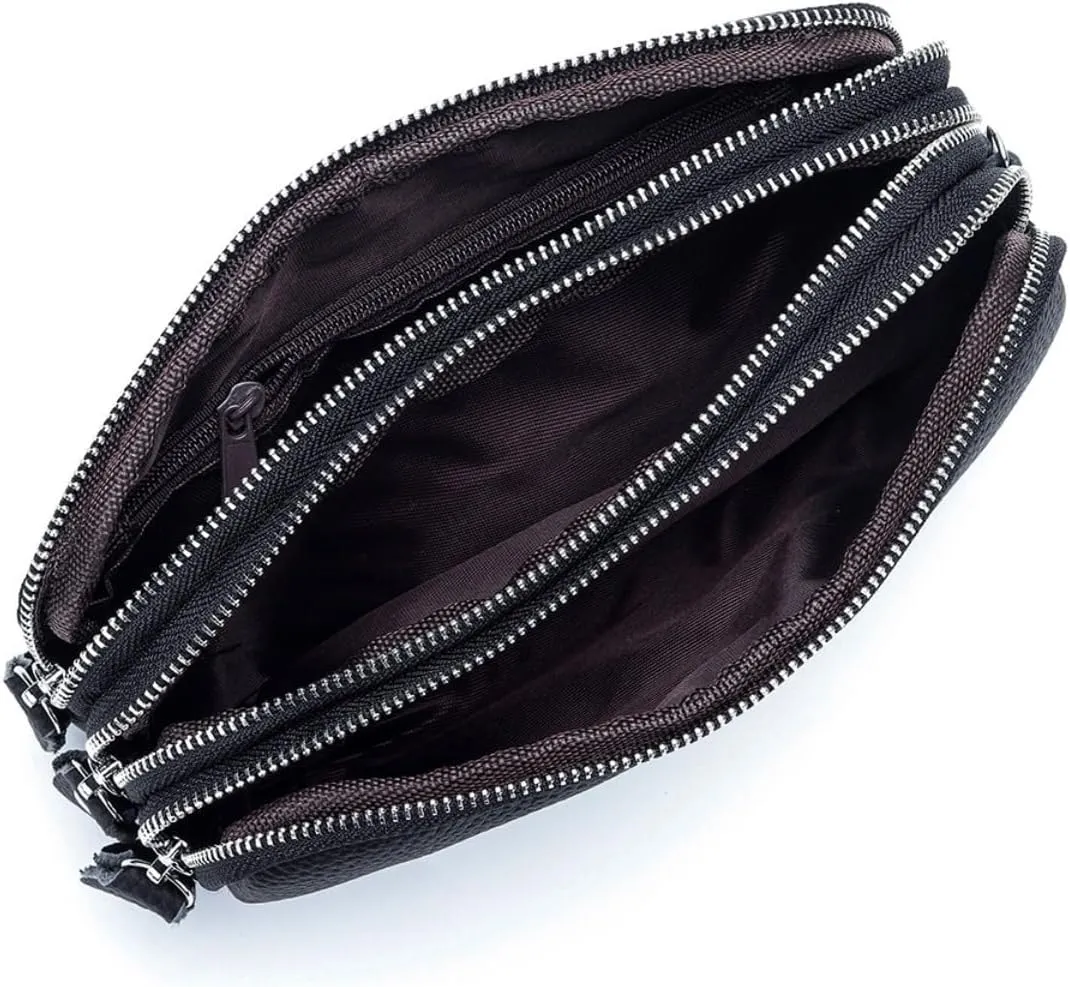Genuine Leather Wallet for Women Triple Zipper Around Wristlet Cell Phone Clutch Purse