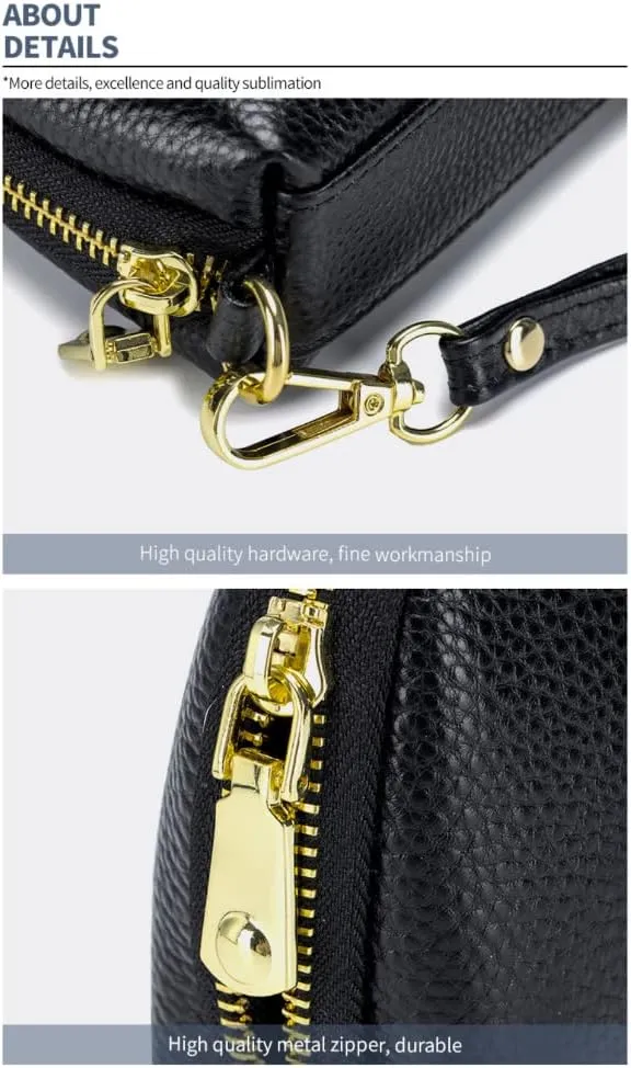 Genuine Leather Wallet for Women Wristlet Clutch Purse Mobile Phone Pouch Large Capacity Purse