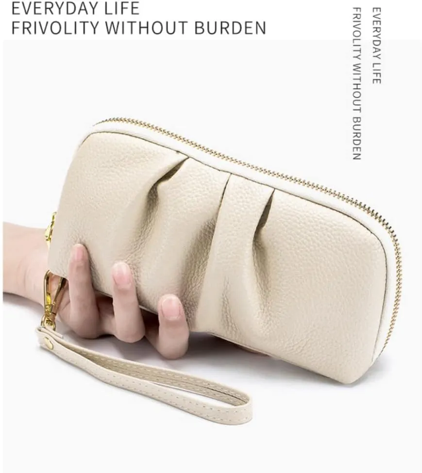 Genuine Leather Wallet for Women Wristlet Clutch Purse Mobile Phone Pouch Large Capacity Purse