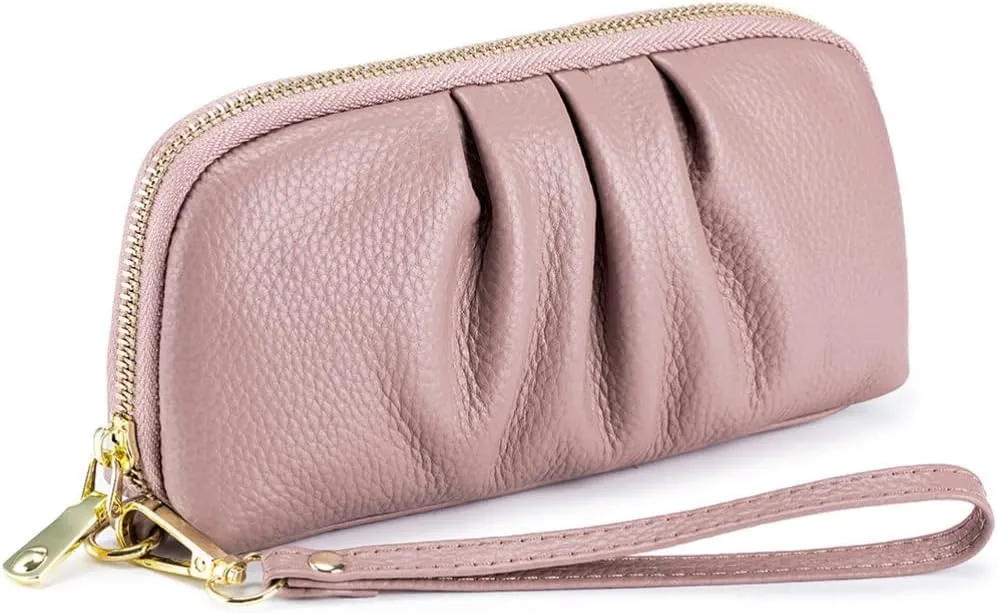 Genuine Leather Wallet for Women Wristlet Clutch Purse Mobile Phone Pouch Large Capacity Purse