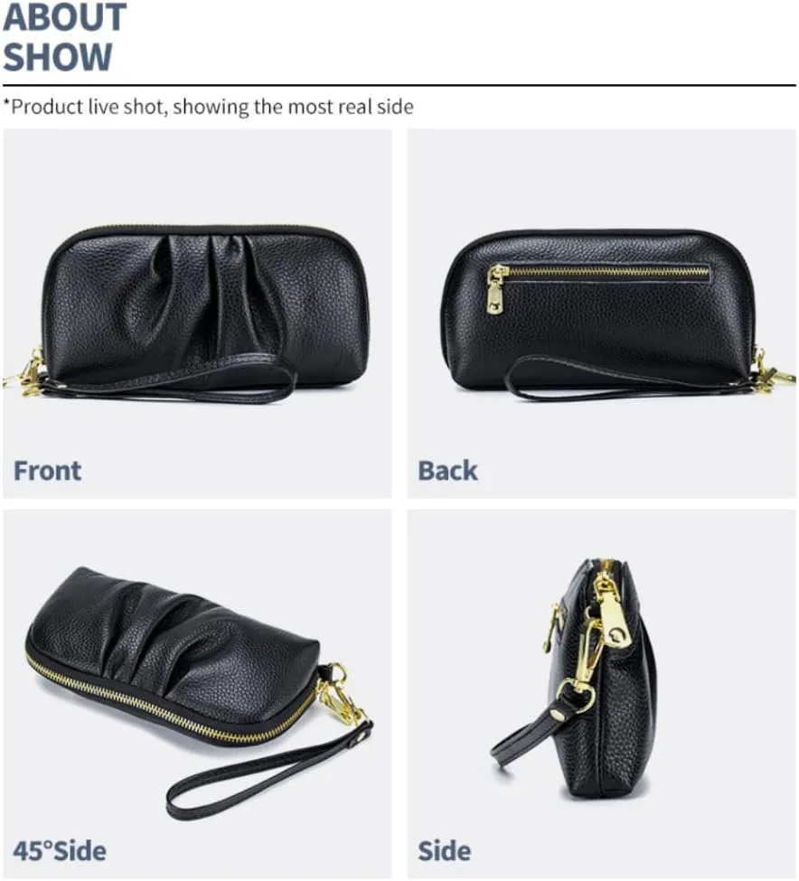 Genuine Leather Wallet for Women Wristlet Clutch Purse Mobile Phone Pouch Large Capacity Purse