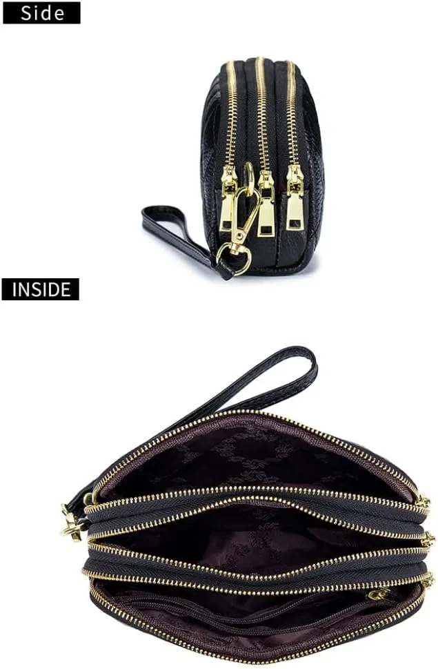 Genuine Leather Wallet for Women Wristlet Clutch Purse Quilted Purse Large Capacity Mobile Phone Pouch