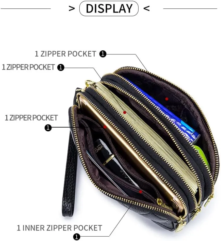 Genuine Leather Wallet for Women Wristlet Clutch Purse Quilted Purse Large Capacity Mobile Phone Pouch