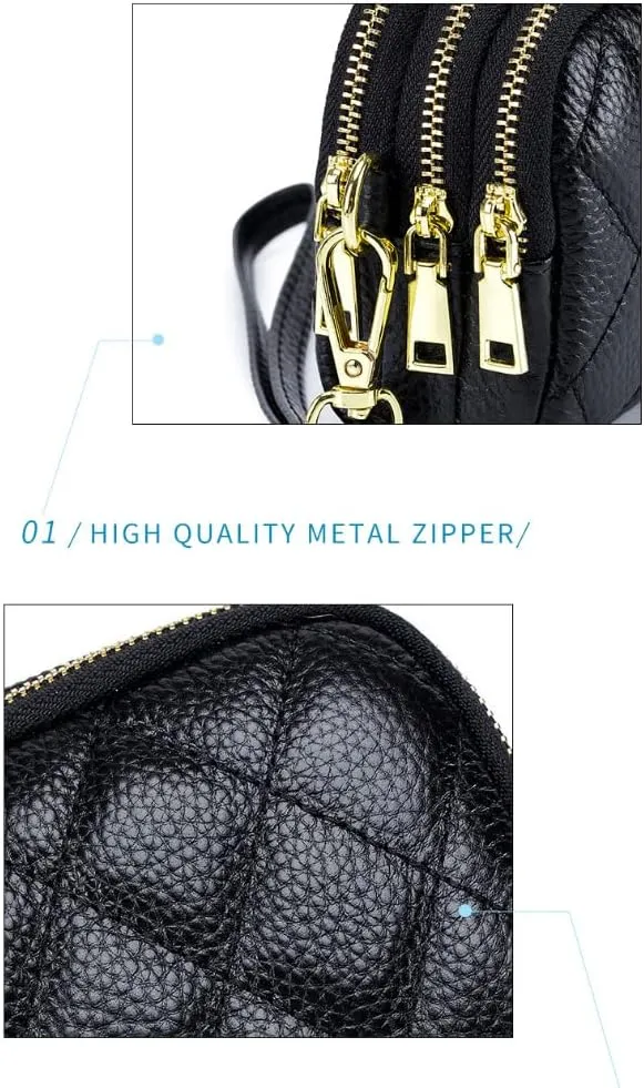 Genuine Leather Wallet for Women Wristlet Clutch Purse Quilted Purse Large Capacity Mobile Phone Pouch