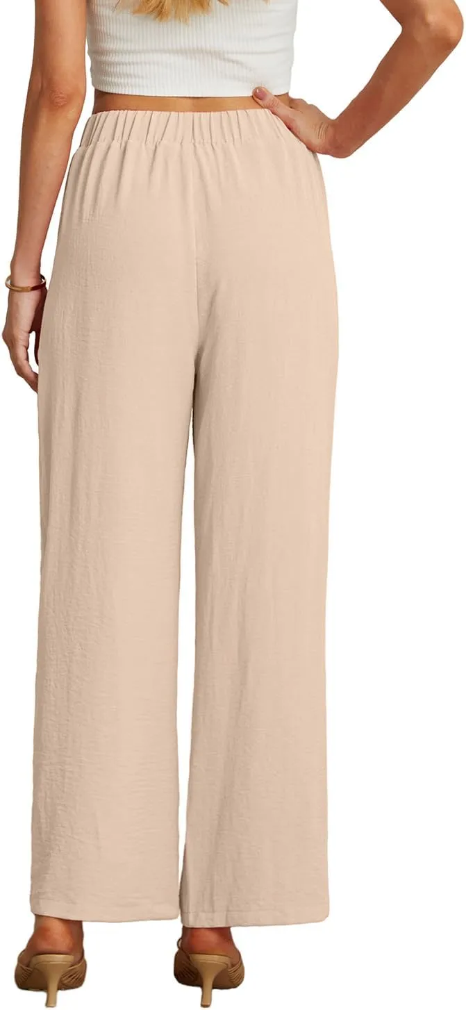GRECERELLE Women Palazzo Pants Wide Leg Flowy Pants High Waist Casual Button Long Lounge Pant Trousers with Pocket