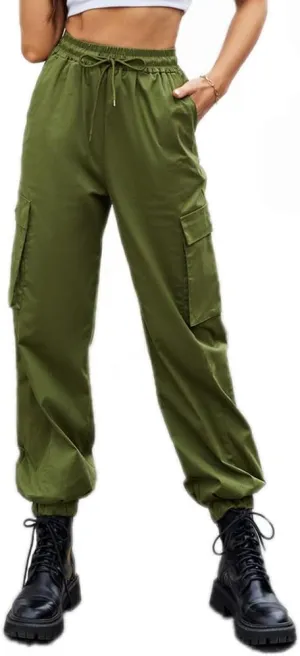 guyueqiqin Women's Drawstring Cargo Jogger Pants Casual High Waist Workout Trousers with Pockets
