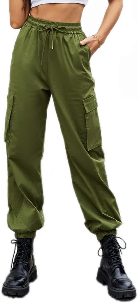 guyueqiqin Women's Drawstring Cargo Jogger Pants Casual High Waist Workout Trousers with Pockets