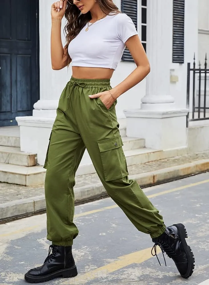guyueqiqin Women's Drawstring Cargo Jogger Pants Casual High Waist Workout Trousers with Pockets