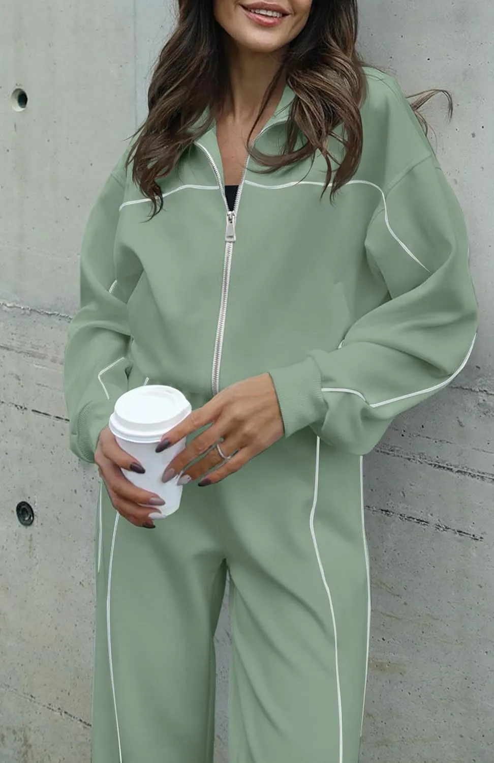 HAEOF Women 2 Piece Sweatsuit 2025 Fall Outfits Long Sleeve Zip Up Sweatshirt Jogger Pants Machting Lounge Sets Tracksuit