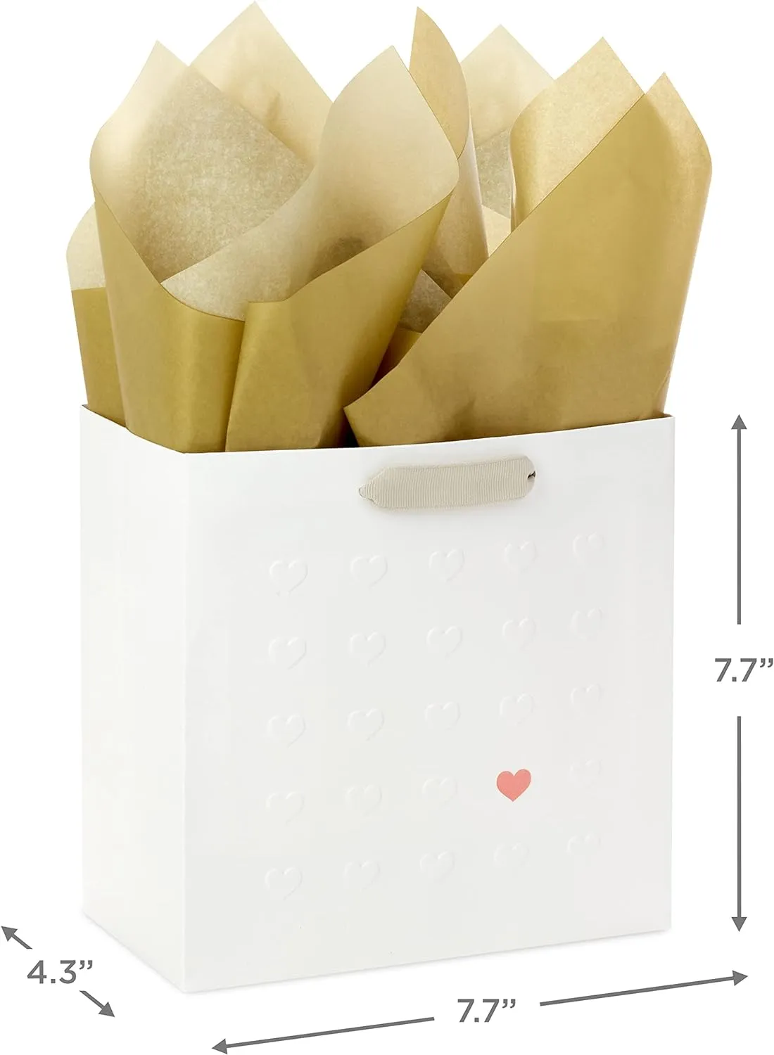 Hallmark Signature Studio 7" Medium Gift Bag with Tissue Paper (Embossed Hearts, White, Pink, Gold) for Birthdays, Valentine's Day, Baby Showers, Bridal Showers
