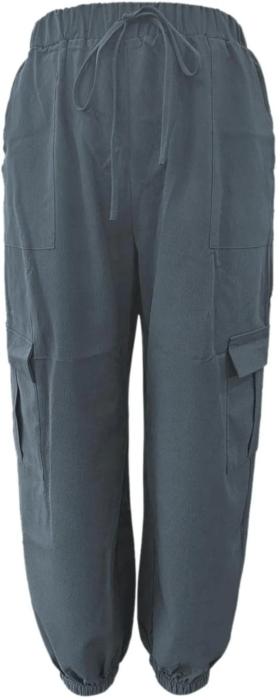 Harem Pants for Women Casual Comfy Drawstring Elastic Waist Cargo Joggers Summer Lounge Beach Pants with Pockets