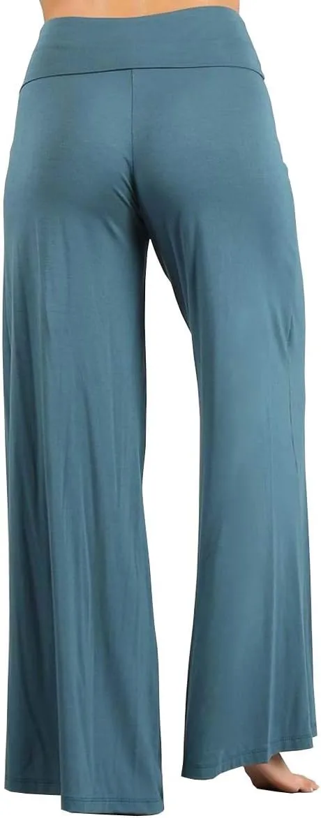 HEYHUN Womens Casual Tie Dye Solid Wide Leg Bottom Boho Hippie Lounge Palazzo Pants S-3XL