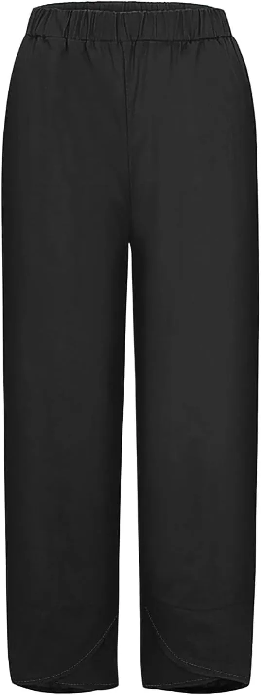 Hiking Pants Women 2025 Summer Cotton Linen Elastic Wiast Palazzo Trousers Stretch Loose Work Casual Pant with Pocket