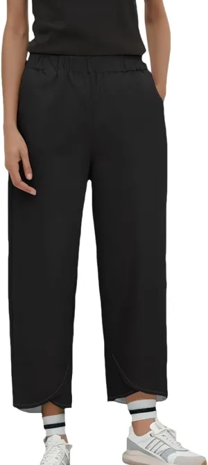 Hiking Pants Women 2025 Summer Cotton Linen Elastic Wiast Palazzo Trousers Stretch Loose Work Casual Pant with Pocket