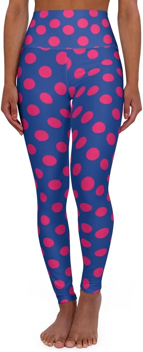 Hot Pink Polka Dots High Waisted Yoga Leggings All Over Print