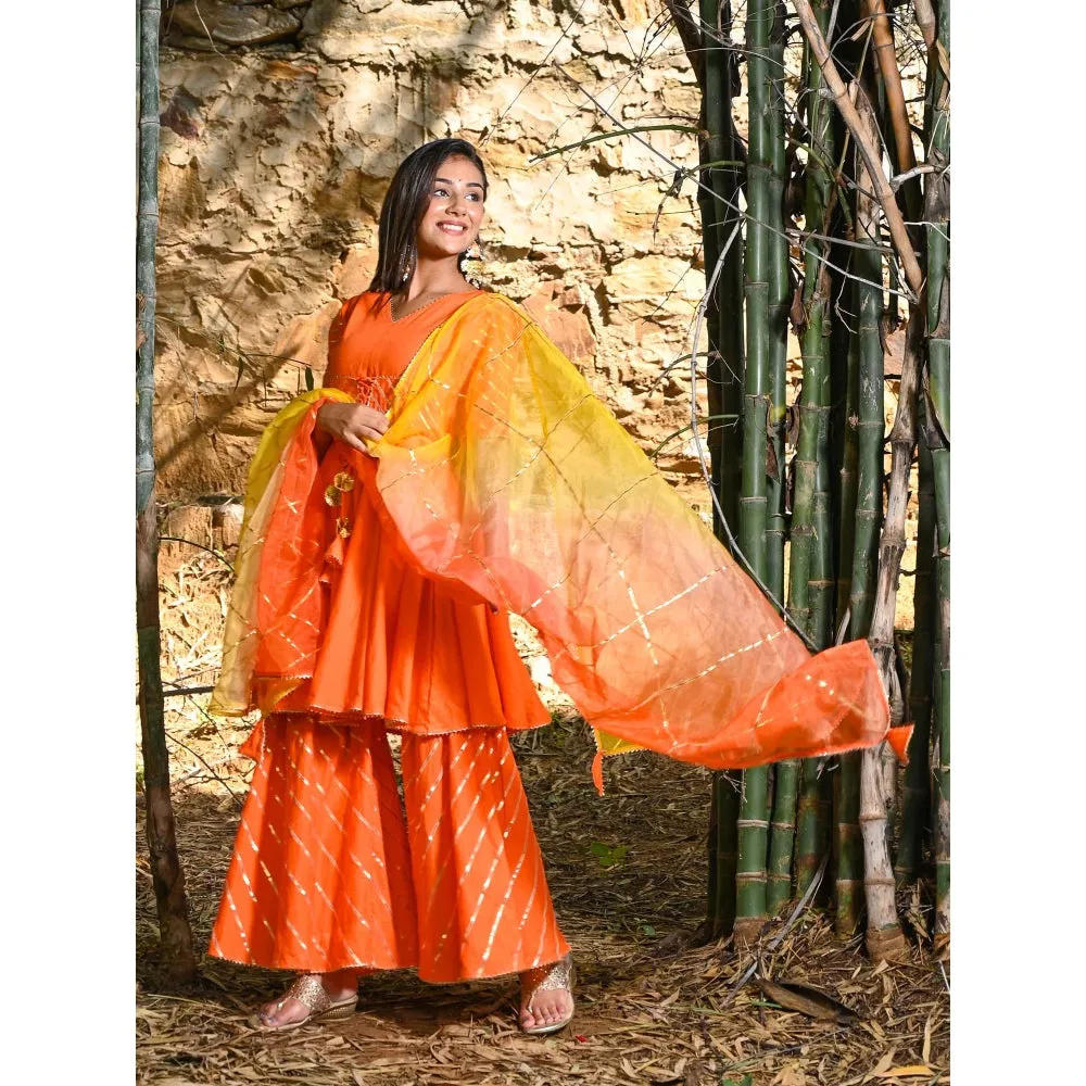 HOUSE OF JAMOTI Orange Tango Gota Sharara Set (Set of 3)