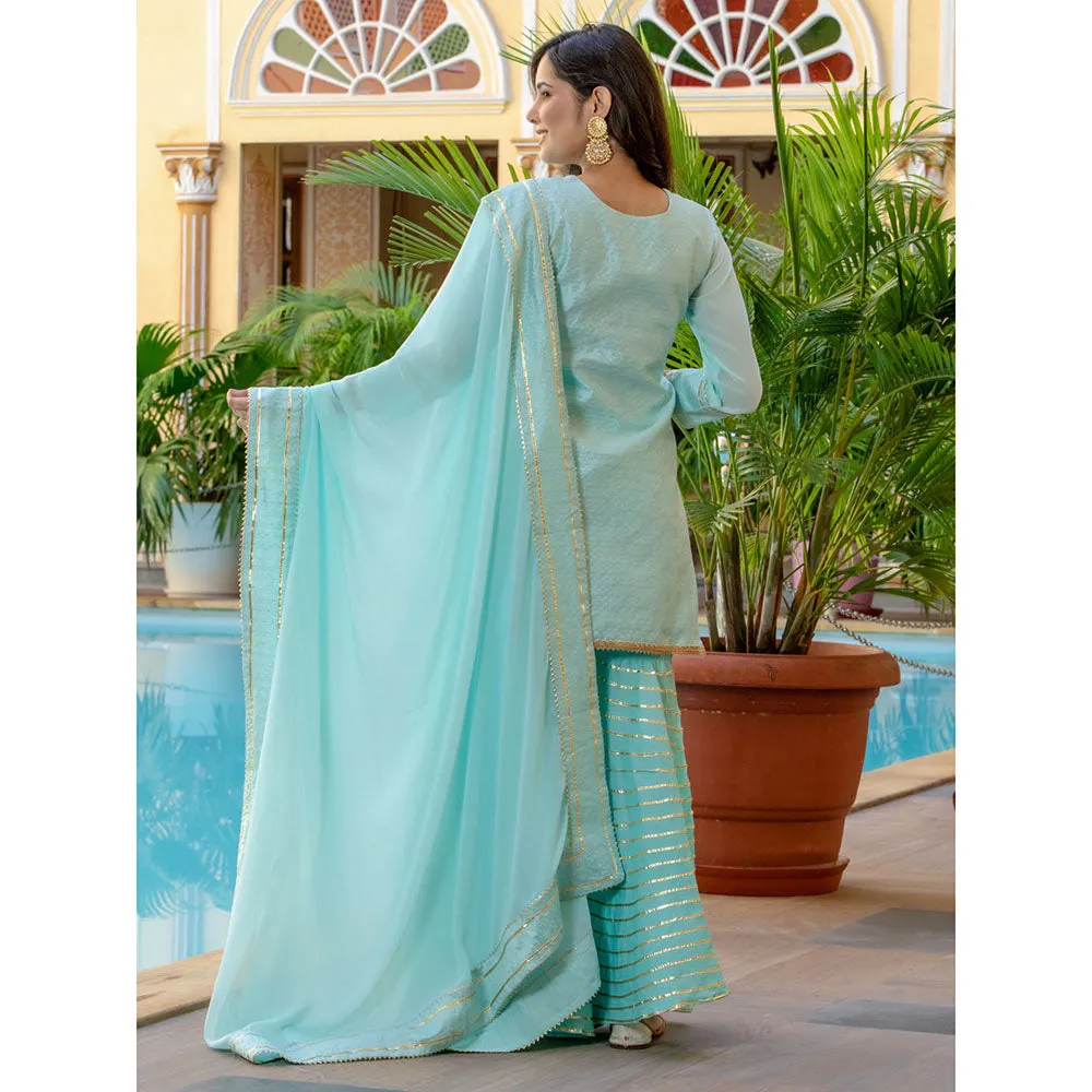 HOUSE OF JAMOTI Powder Blue Brocade Kurta Sharara (Set of 3)