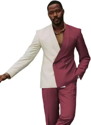 HZUOU Casual Patchwork Men Suits 2 Pieces Shawl Lapel Business Suits Party Prom Double Breasted Wedding Tuxedos HZH23
