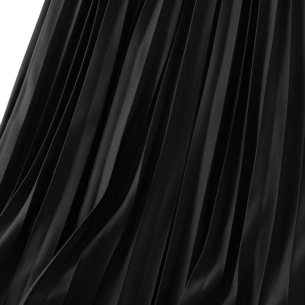 ikasus Women's Tulle Skirt Winter Reversible Stretchy Waist Knitted A Line Pleated Midi Skirt Elastic High Waist Midi Skirt, Black