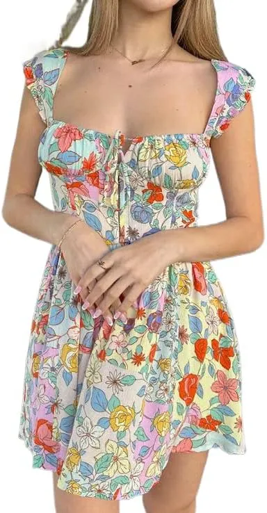 iTranyee Women Y2k Spaghetti Strap Mini Dress Fairycore A Line Graduation Dress Sexy Swing Ruffle Cocktail Party Dress