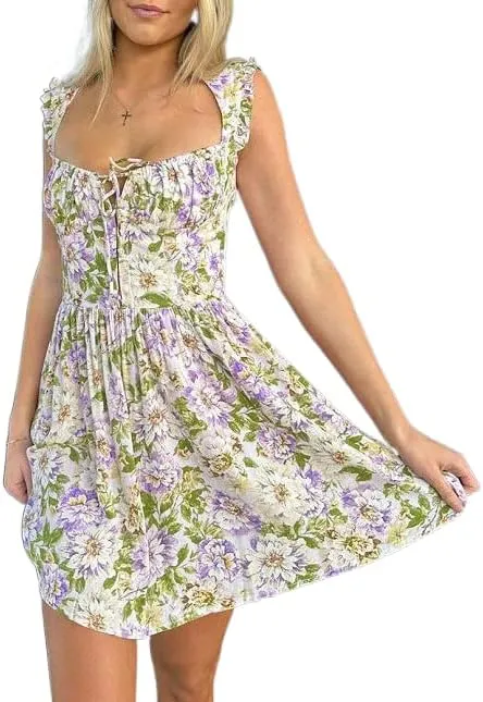 iTranyee Women Y2k Spaghetti Strap Mini Dress Fairycore A Line Graduation Dress Sexy Swing Ruffle Cocktail Party Dress