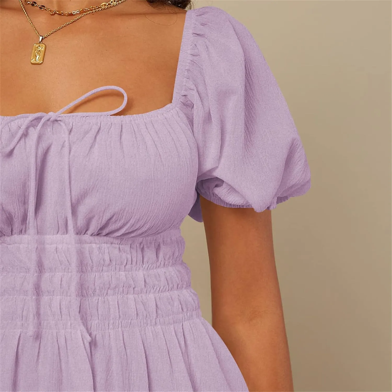 iTranyee Women Y2k Square Neck A Line Mini Dress Fairycore Short Sleeve Ruffle Swing Party Dress Concert Graduation Dress