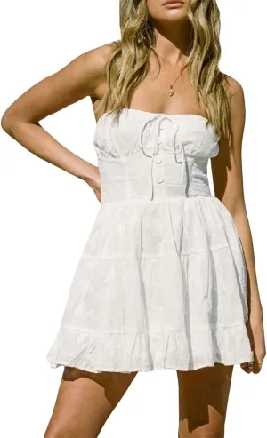 iTranyee Women Y2k Square Neck A Line Mini Dress Fairycore Short Sleeve Ruffle Swing Party Dress Concert Graduation Dress