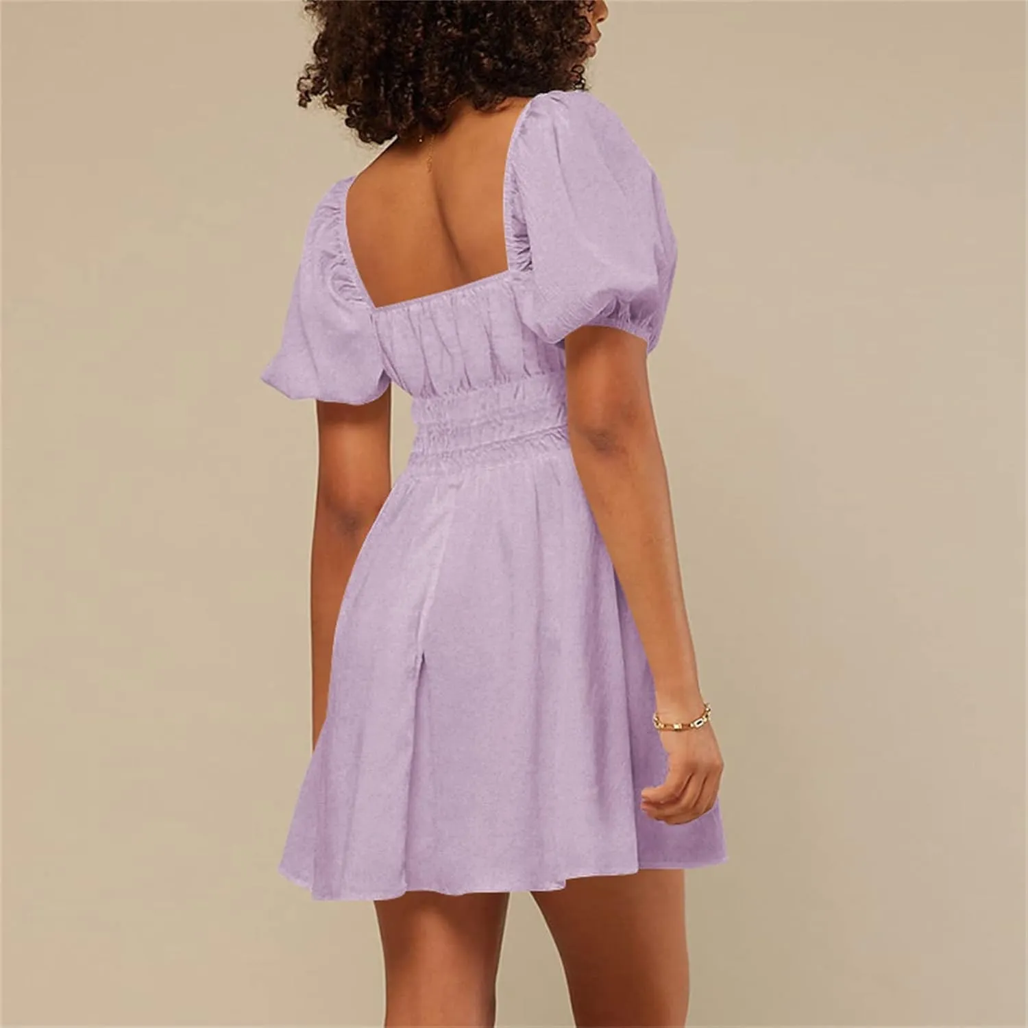 iTranyee Women Y2k Square Neck A Line Mini Dress Fairycore Short Sleeve Ruffle Swing Party Dress Concert Graduation Dress