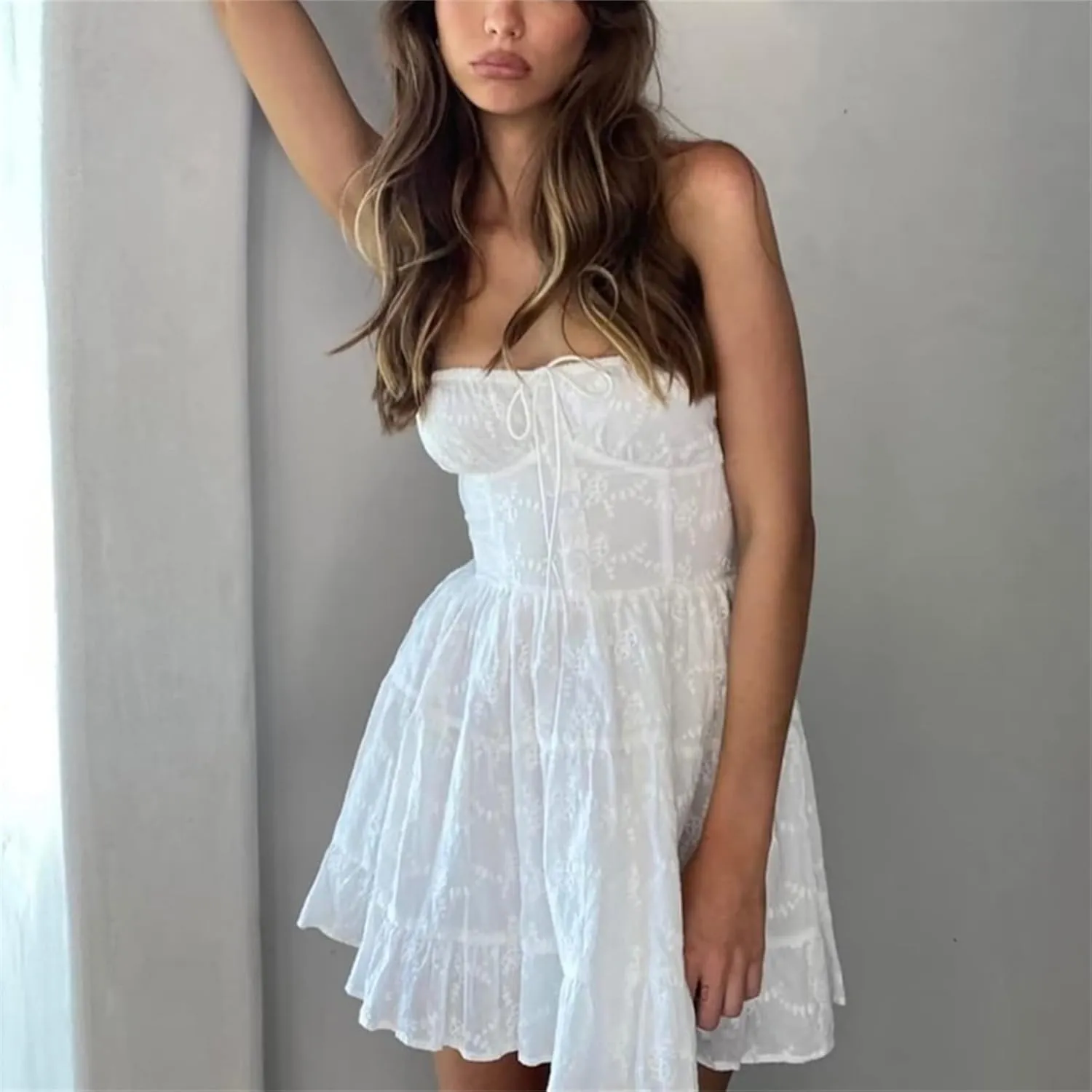 iTranyee Women Y2k Square Neck A Line Mini Dress Fairycore Short Sleeve Ruffle Swing Party Dress Concert Graduation Dress