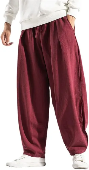 Japanese Men's Wide Leg Trousers Nese Style Casual Harem Pants Autumn Solid Color Oversize Man Pants Red M