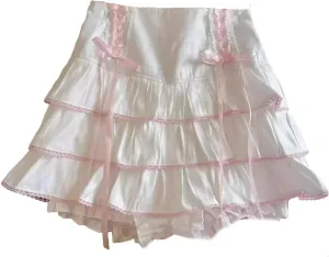 Japanese Style Pleated Skirts School Korean Women High Waist Pink Bandage Skirt