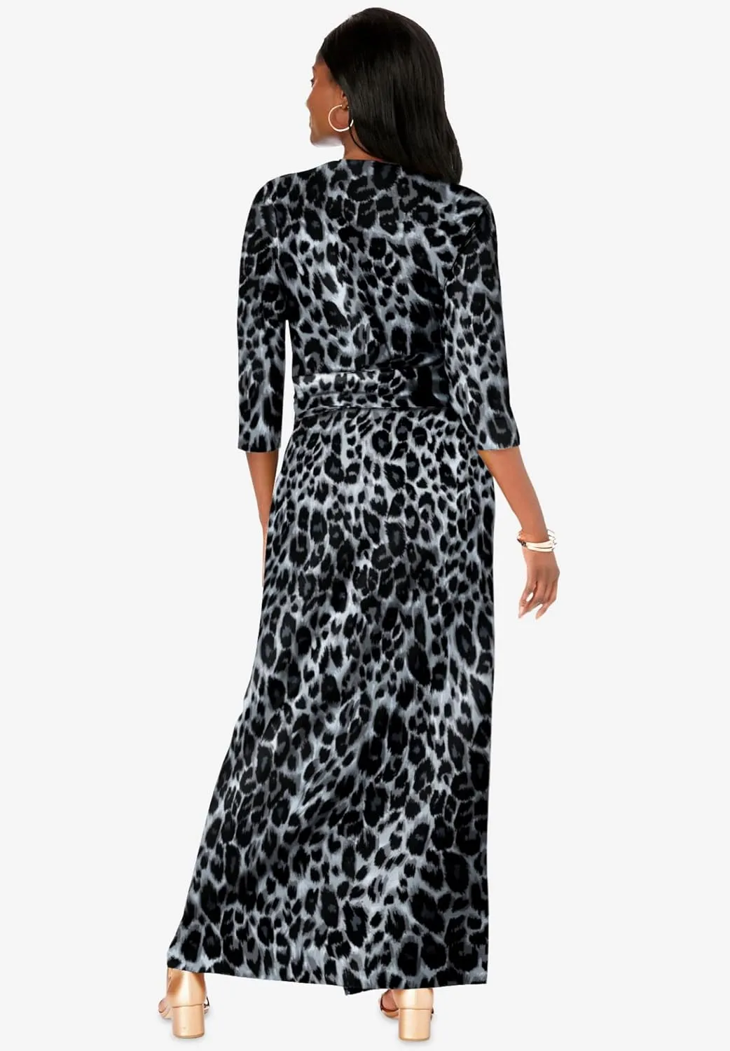 Jessica London Women's Plus Size Stretch Knit Faux Wrap Maxi Dress